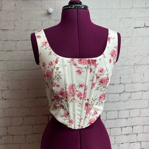 Parthea size XS Ditsy Floral Print Hanky Hem Zip Back Tank Top - Pink